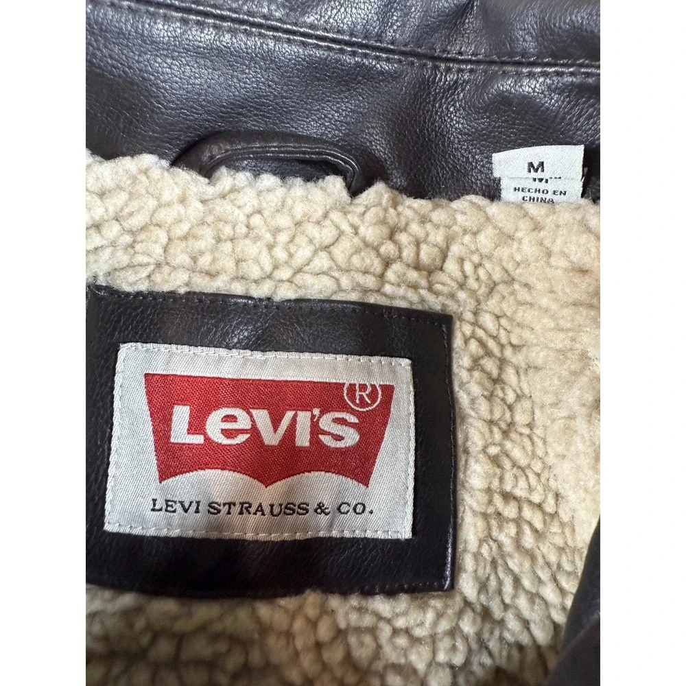 Levi's Faux Leather Sherpa Lined Trucker Jacket Men's M Black PU Moto Western